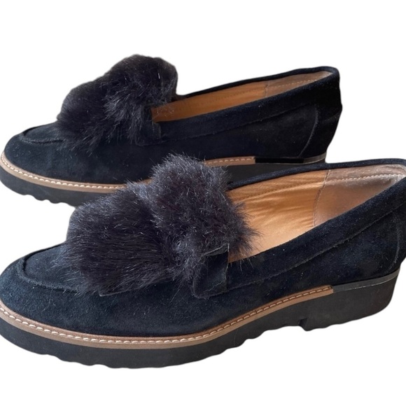Women’s FRANCO SARTO Cyrus Black Suede Faux Fur Loafers Shoes - Picture 3 of 6